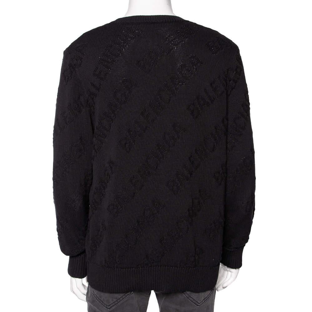 Balenciaga Black Logo Jacquard Cotton Oversized Sweater M 2