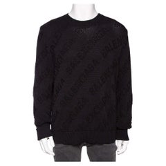 Used Balenciaga Black Logo Jacquard Cotton Oversized Sweater M