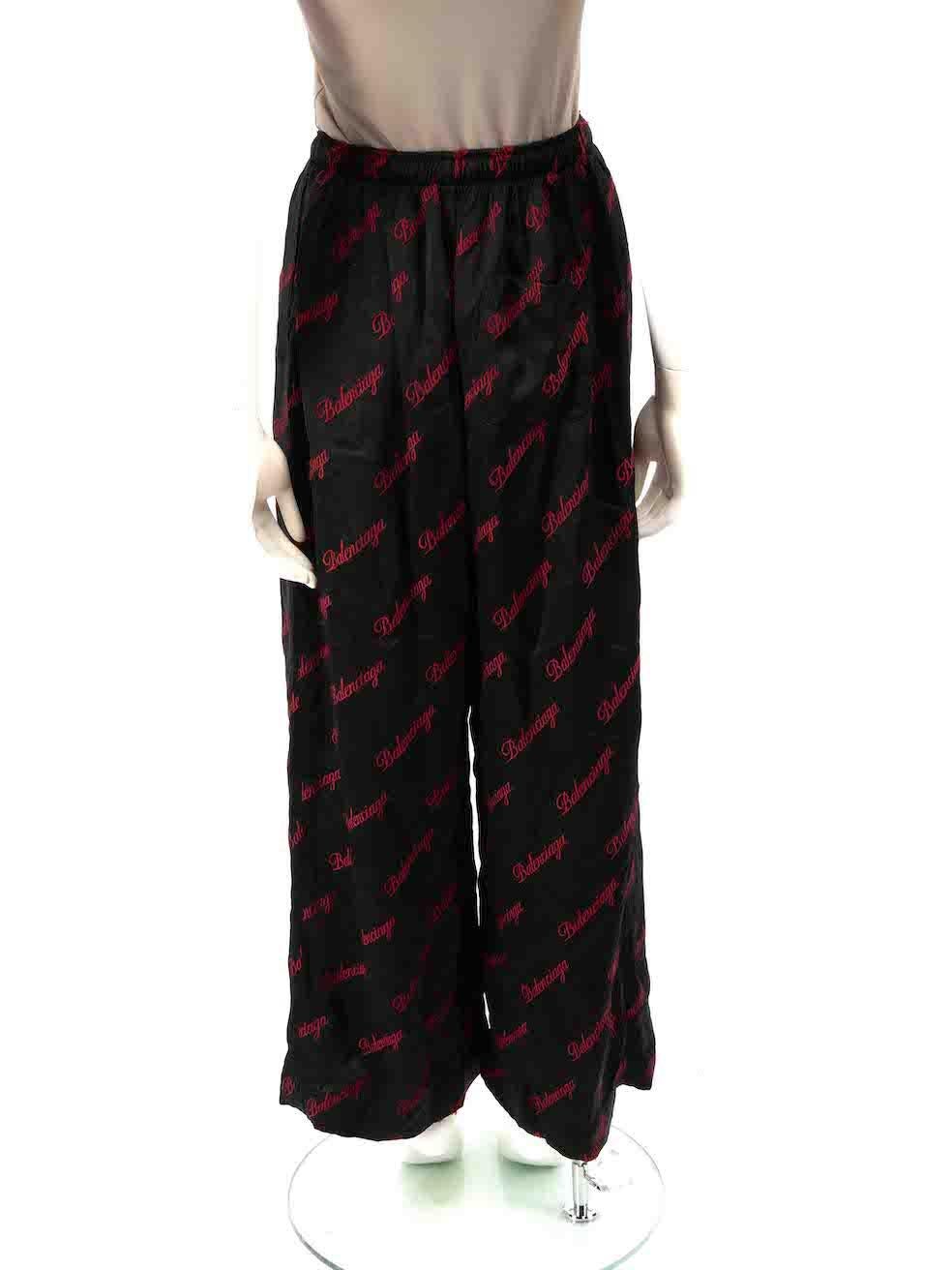 Balenciaga Black Logo Jacquard Wide Leg Trousers Size S In Good Condition For Sale In London, GB