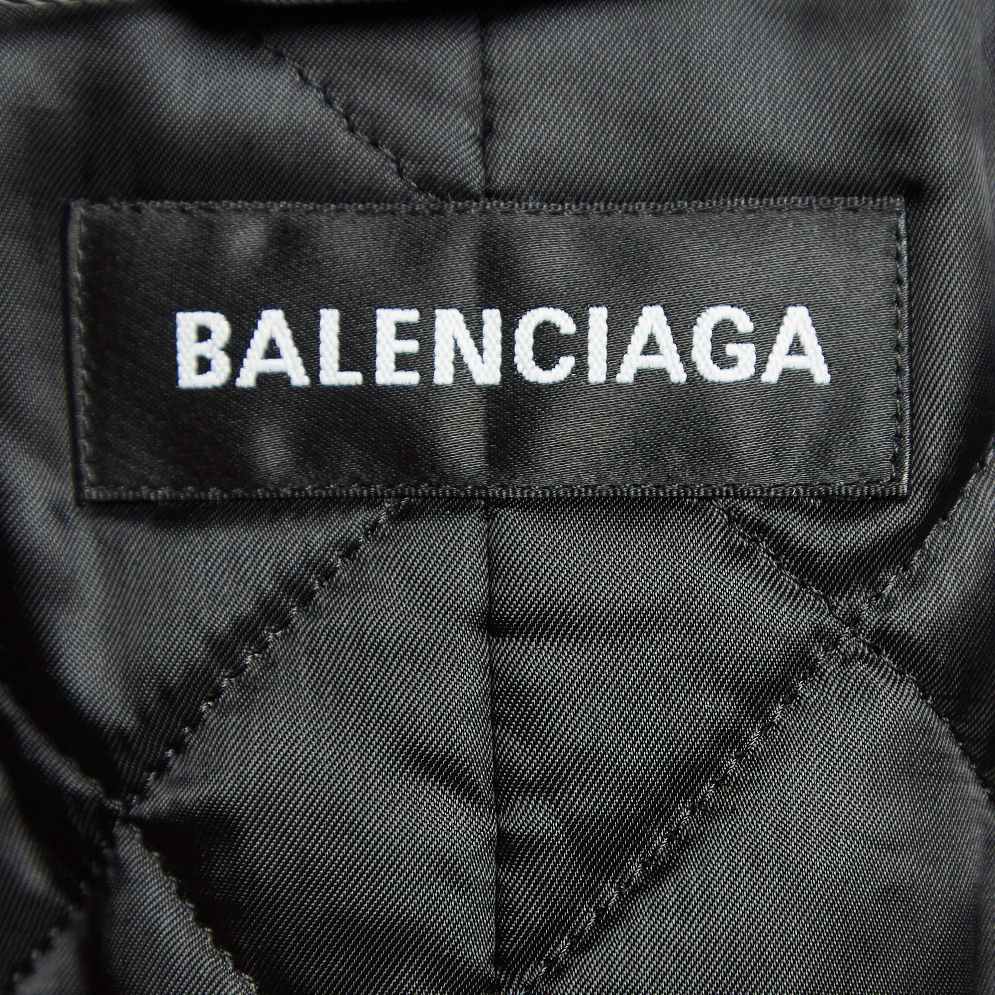 Balenciaga Black Logo Monogram Print Faux Fur Oversized Long Coat S For Sale 1