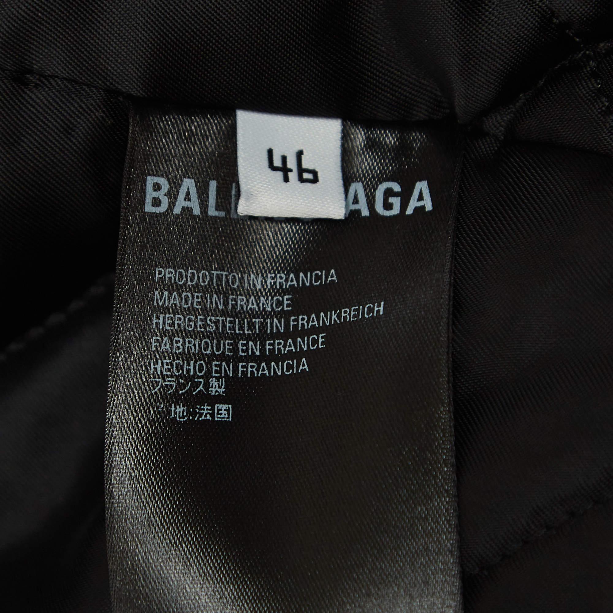 De los hombres Balenciaga Negro Logo Monogram Print Faux Fur Oversized Long Coat S