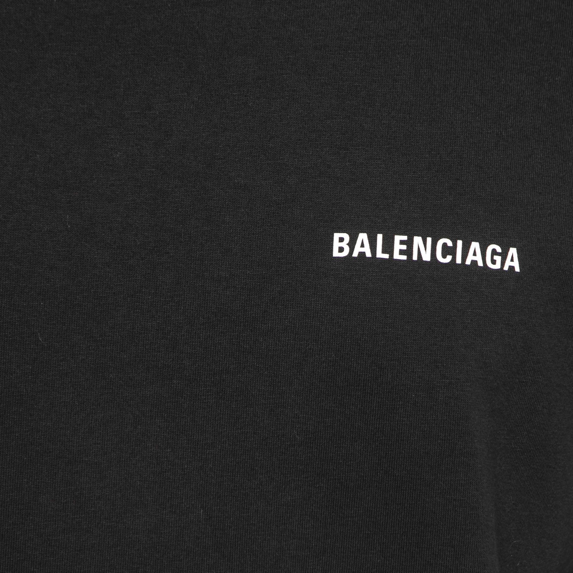 Balenciaga Black Logo Print Cotton Crew Neck Half Sleeve T-Shirt S In Fair Condition For Sale In Dubai, Al Qouz 2