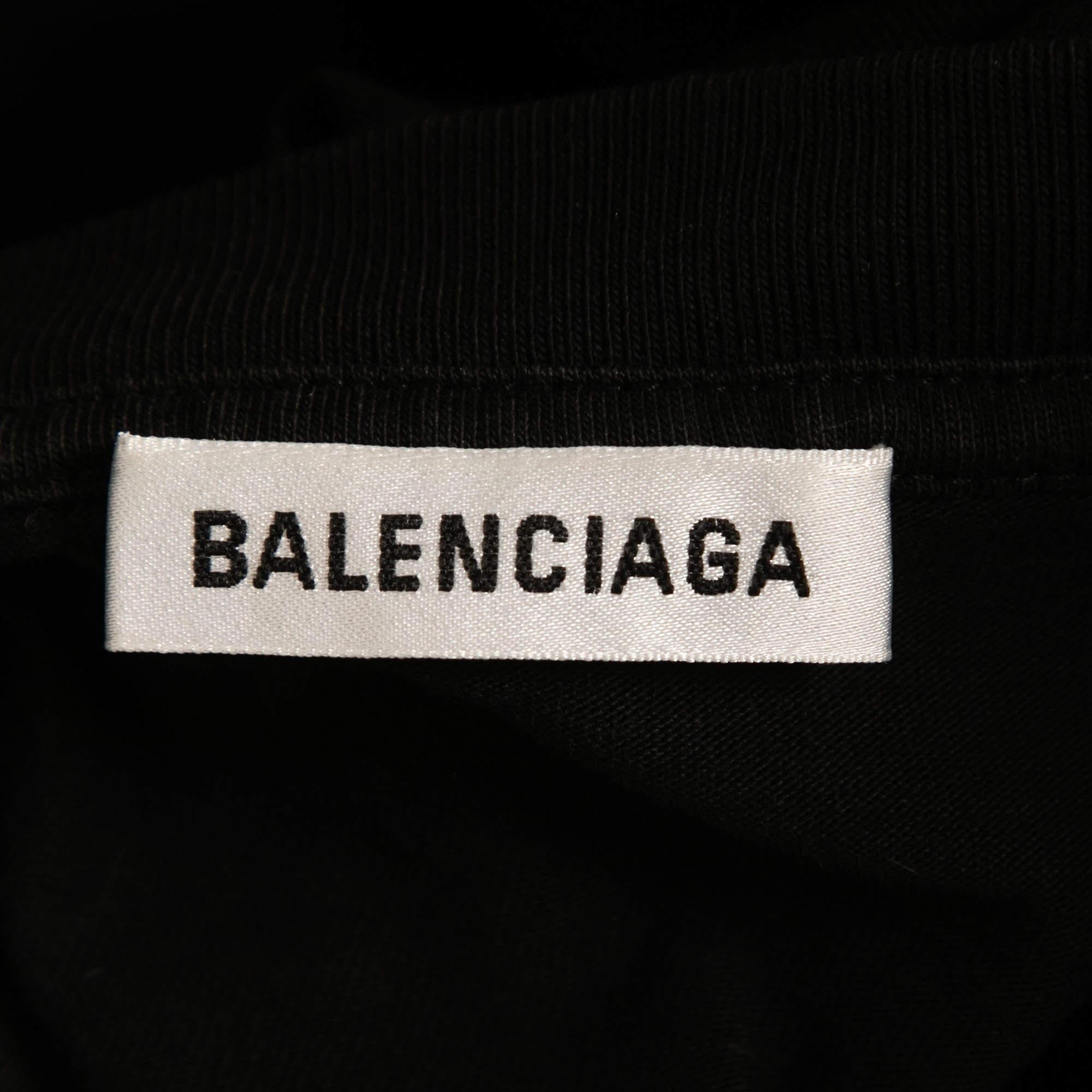 Men's Balenciaga Black Logo Print Cotton Crew Neck Half Sleeve T-Shirt S For Sale
