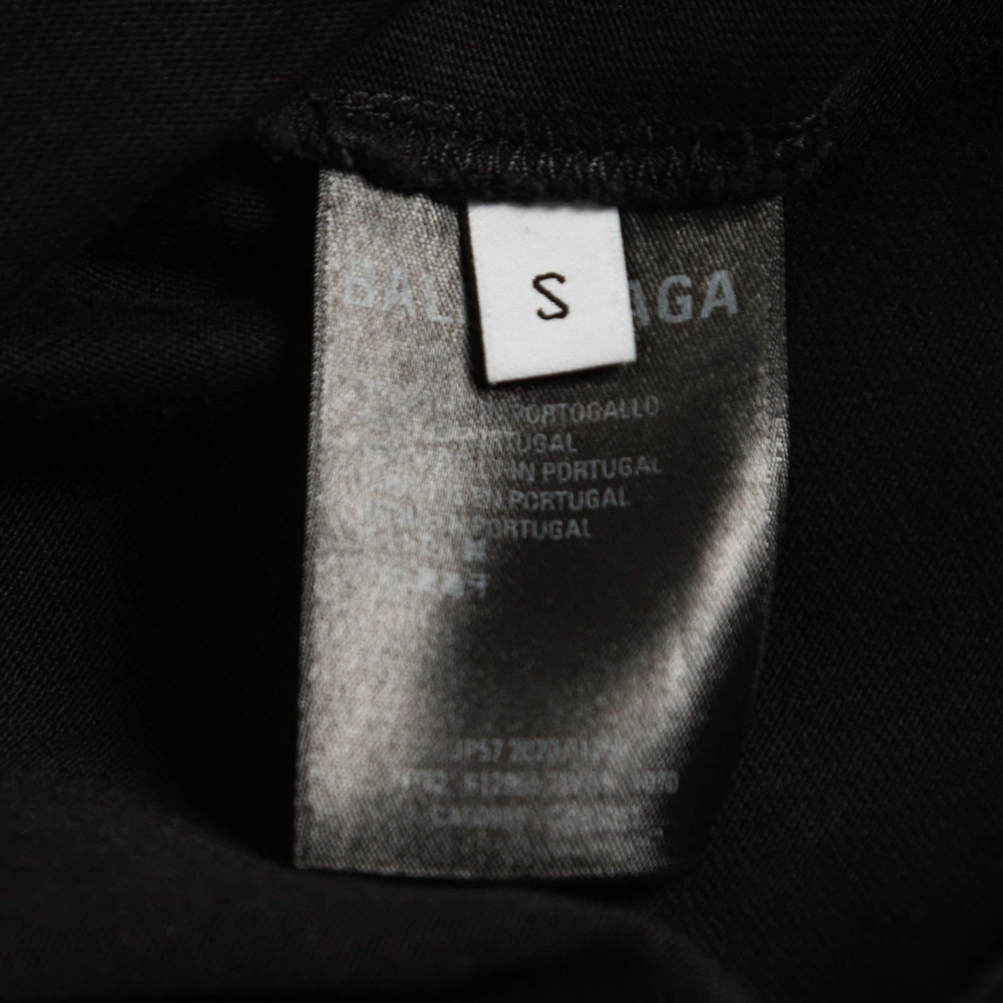 Balenciaga Black Logo Print Cotton Crew Neck Half Sleeve T-Shirt S For Sale 1