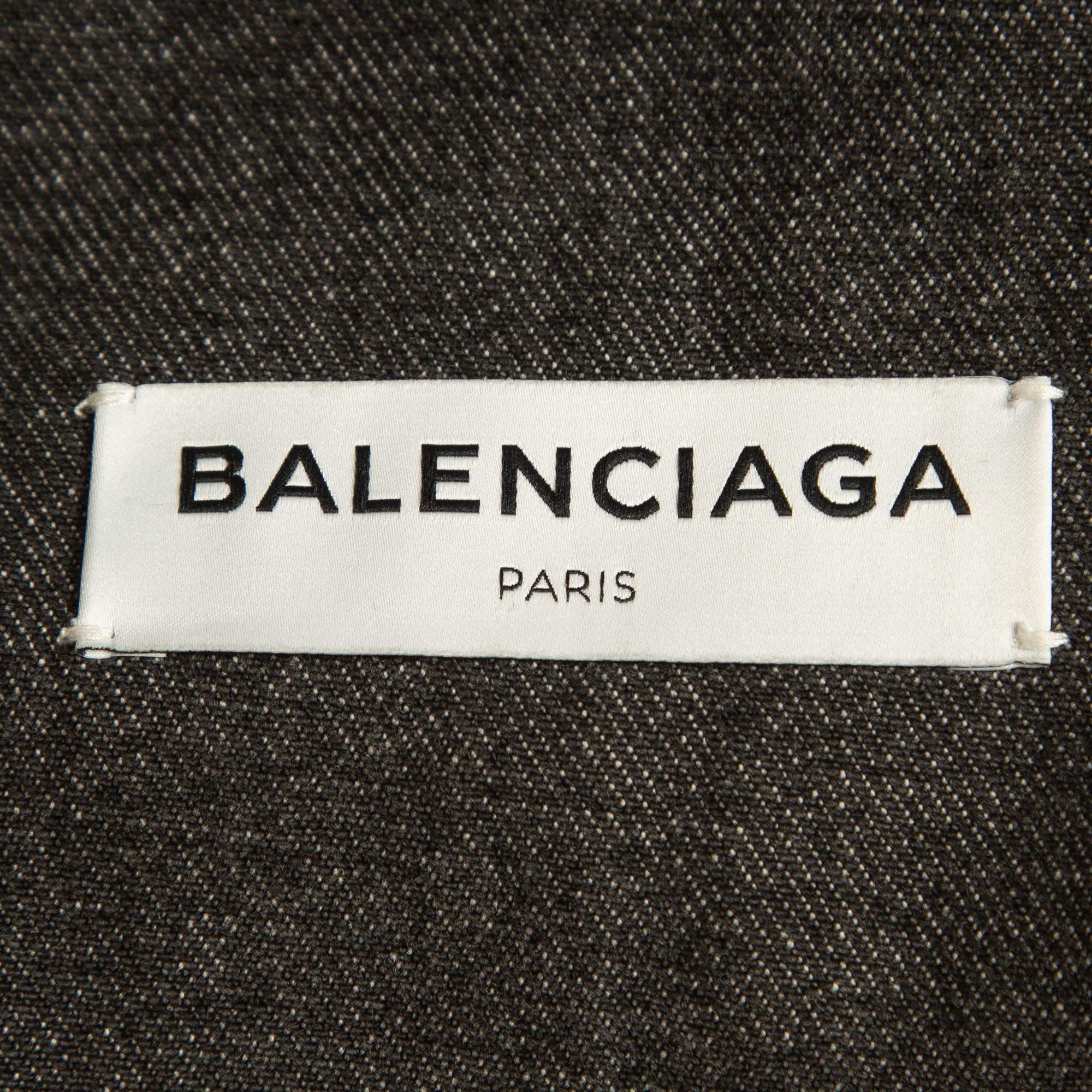 Balenciaga Black Logo Print Fur Trimmed Denim Buttoned Jacket S For Sale 1