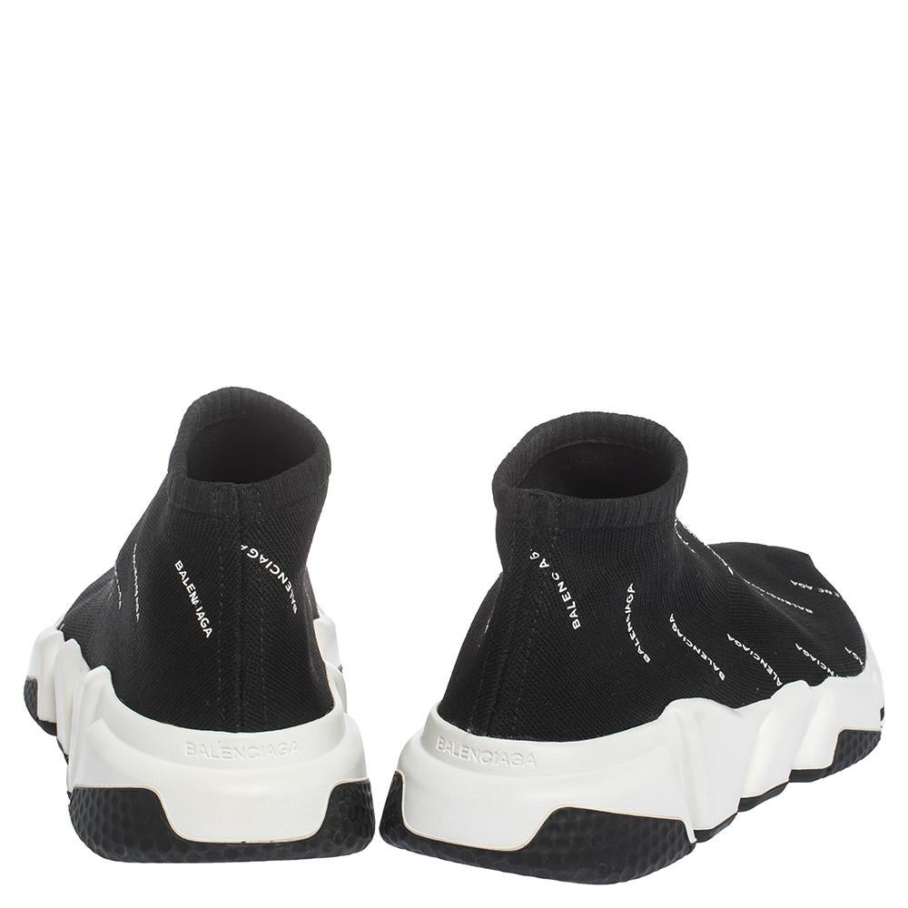 Balenciaga Black Logo Print Knit Speed Trainer Sneakers Size 40 In Good Condition In Dubai, Al Qouz 2