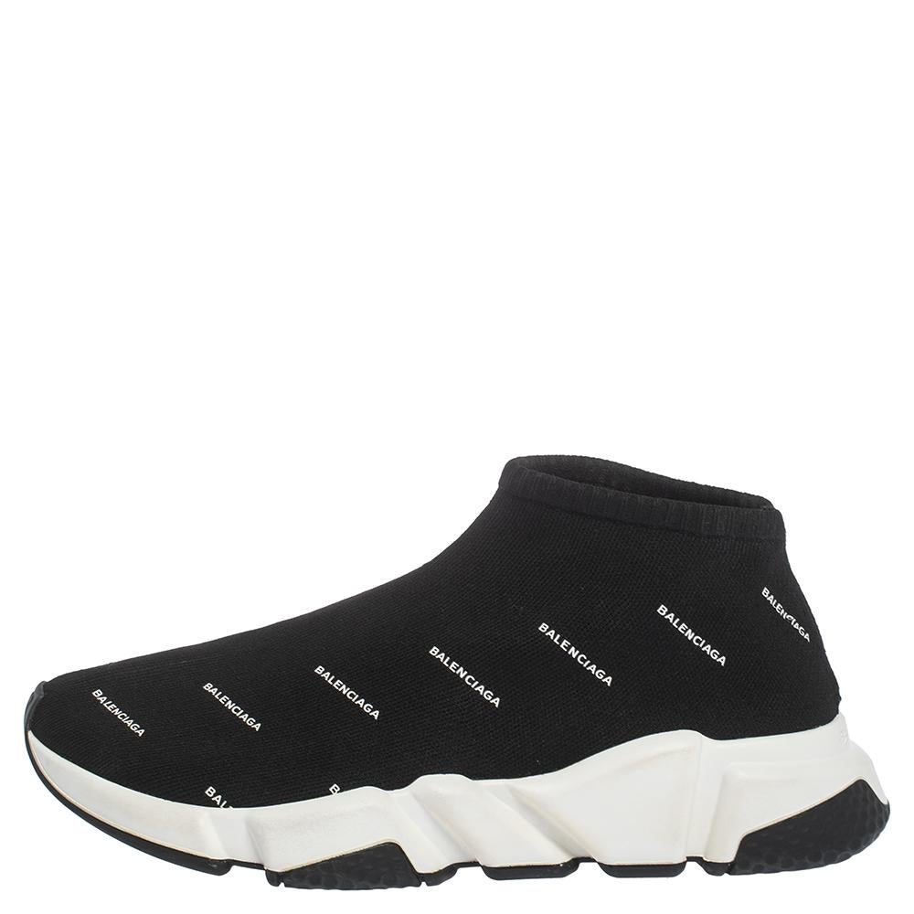 Balenciaga Black Logo Print Knit Speed Trainer Sneakers Size 40 1