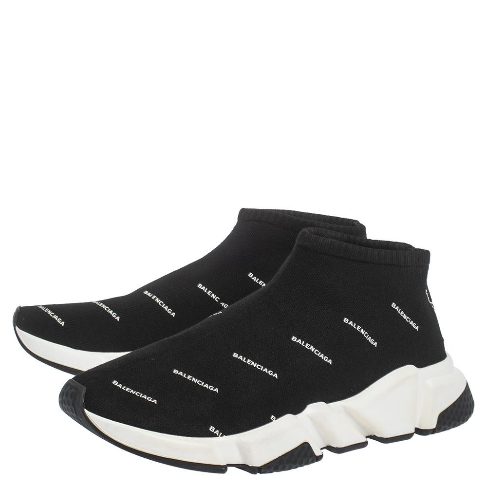 Balenciaga Black Logo Print Knit Speed Trainer Sneakers Size 40 2