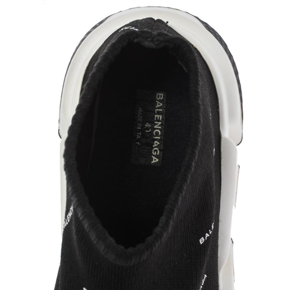 Balenciaga Black Logo Print Knit Speed Trainer Sneakers Size 40 3