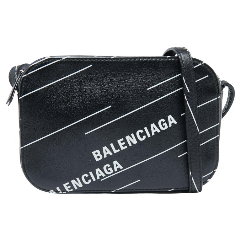 Balenciaga Black Logo Print Leather Everyday Camera Crossbody Bag For ...