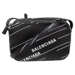 Balenciaga Black Logo Print Leather XS Camera Bag