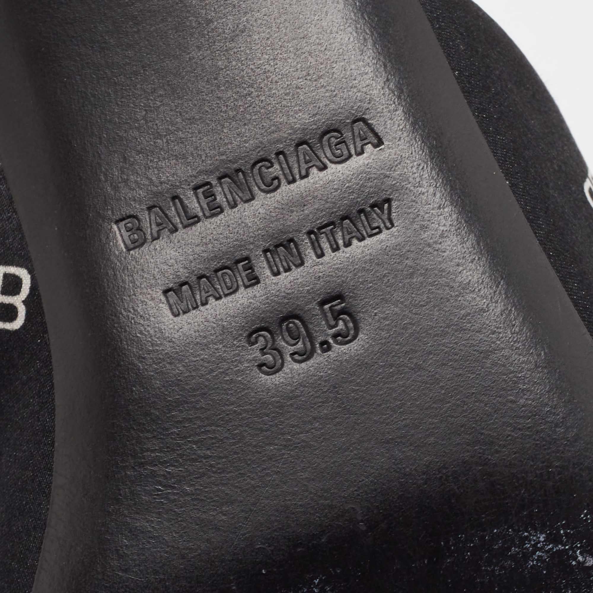 Balenciaga Black Logo Print Satin Knife Slingback Pumps Size 39.5 3