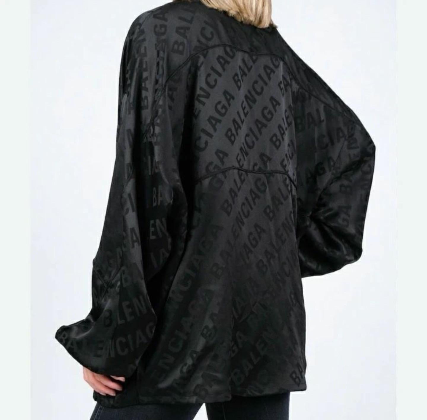 Balenciaga Black Logo Print  Silk  Long Sleeve Top Blouse Vest Jacket  2