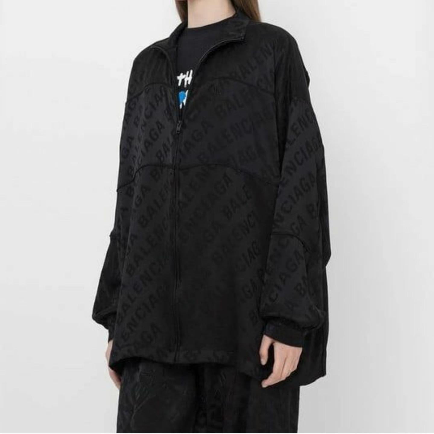 Balenciaga Black Logo Print  Silk  Long Sleeve Top Blouse Vest Jacket  3