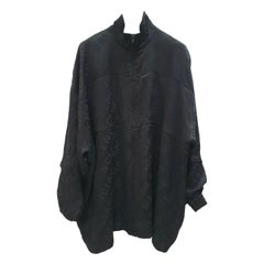 Balenciaga Black Logo Print  Silk  Long Sleeve Top Blouse Vest Jacket
