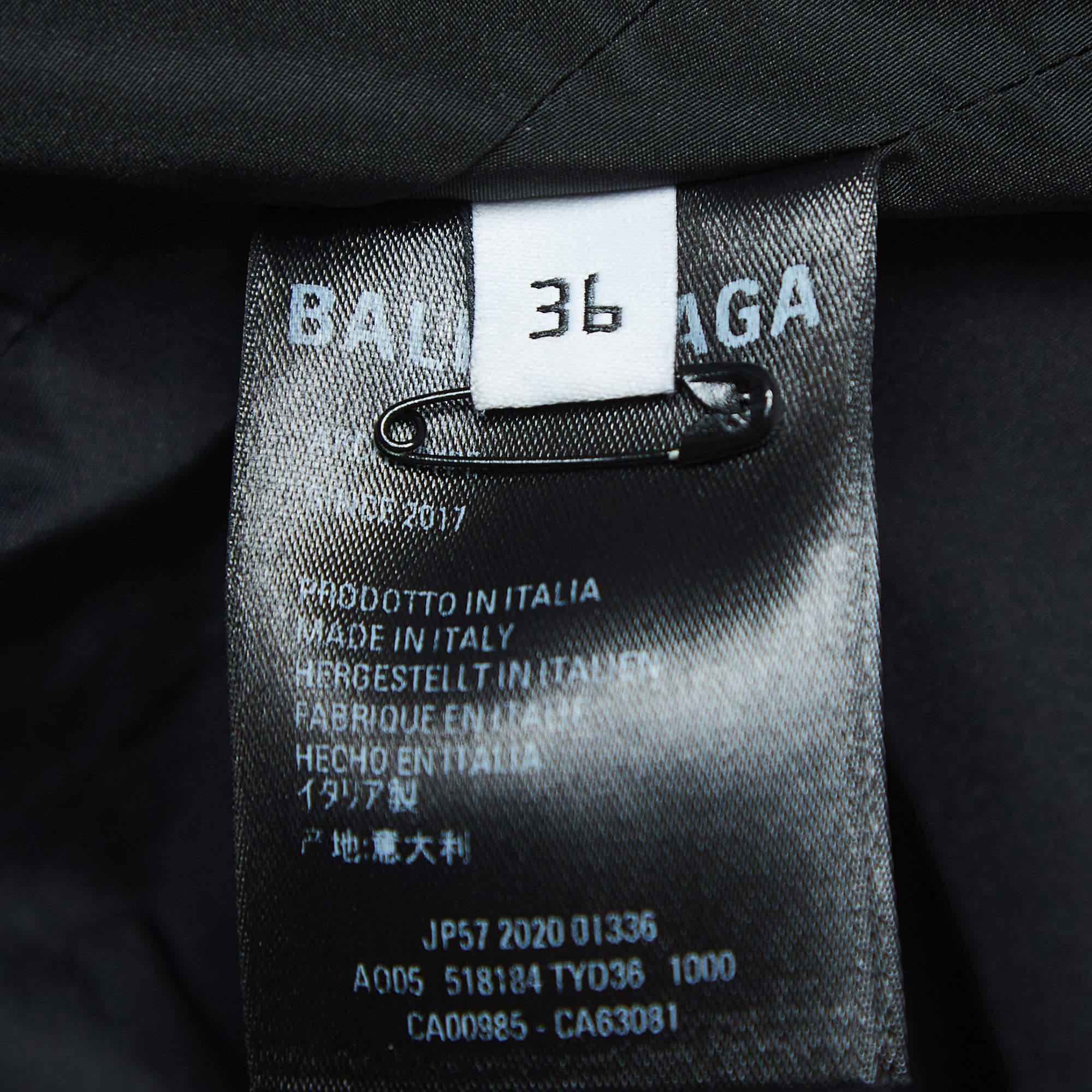 Women's Balenciaga Black Logo Print Synthetic Button Front Long Hooded Coat S