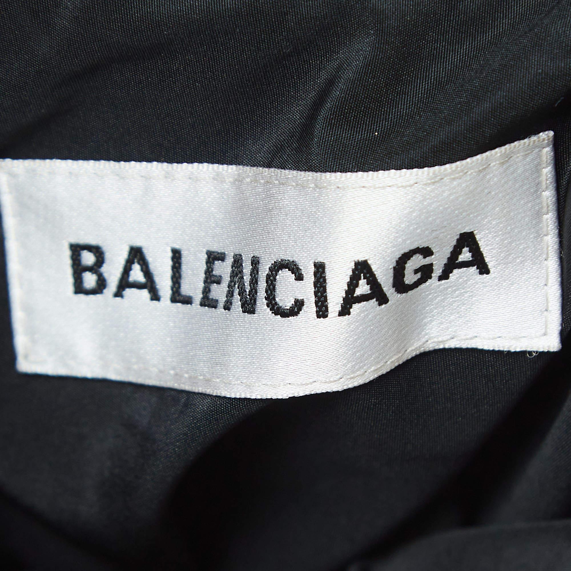 Balenciaga Black Logo Print Synthetic Button Front Long Hooded Coat S 1