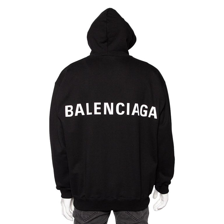 Balenciaga Black Logo Printed Cotton Oversized Hoodie S For Sale at 1stDibs
