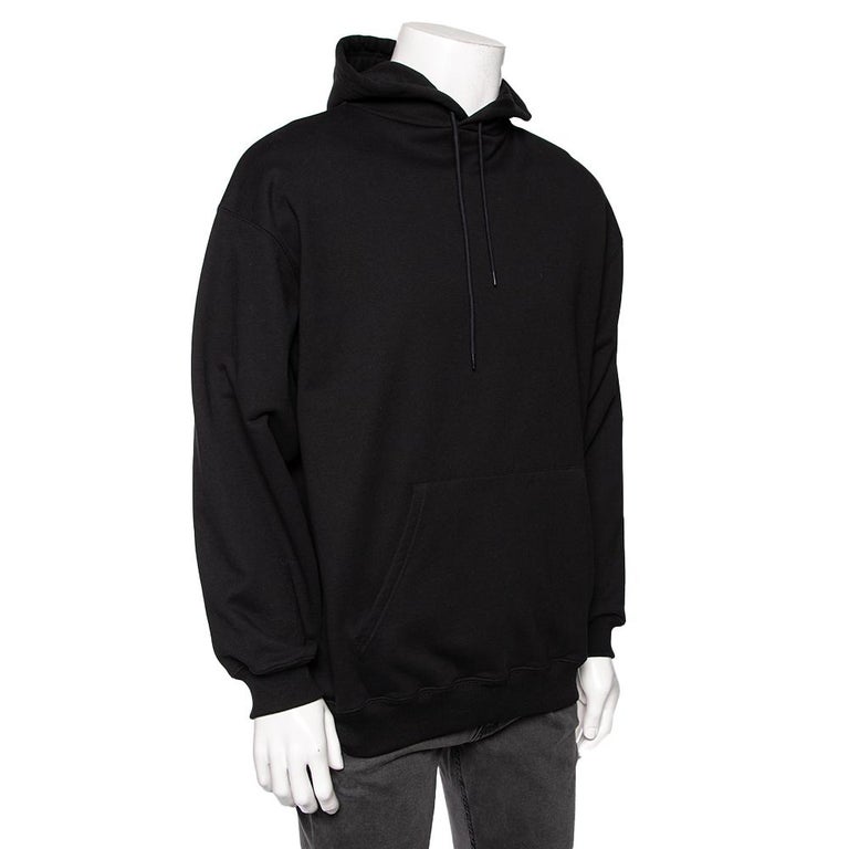 Balenciaga Black Logo Printed Cotton Oversized Hoodie S