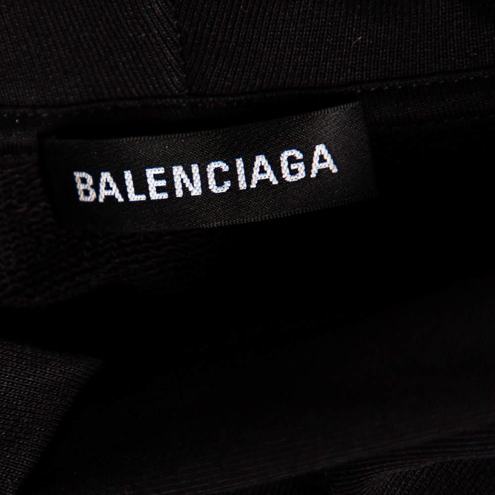 Balenciaga Black Logo Printed Cotton Oversized Hoodie S 1