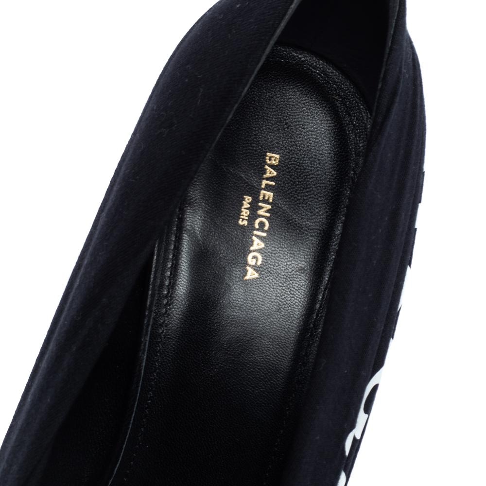 Balenciaga Black Logo Printed Draped Jersey And Leather Knife Pointed Toe Pumps 2
