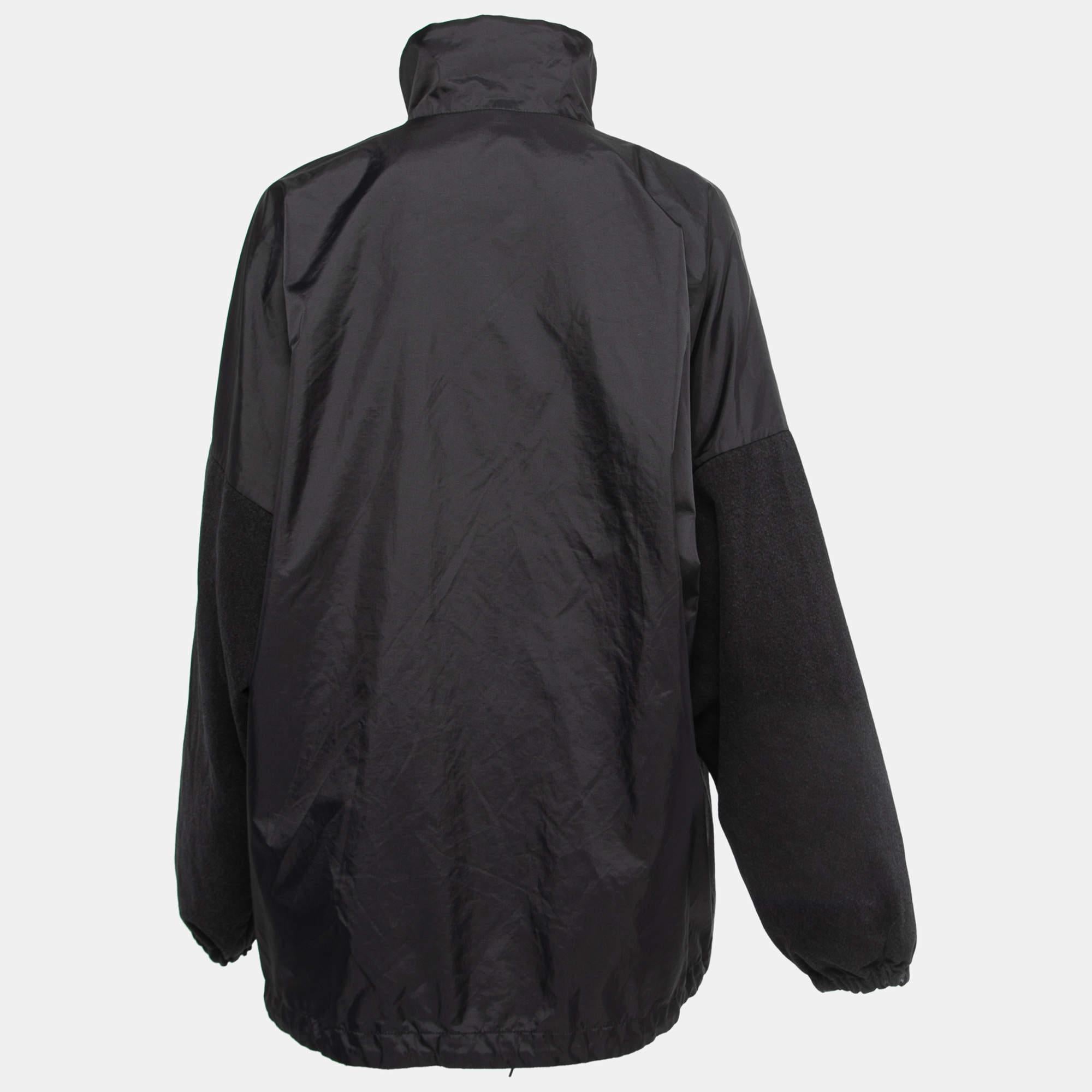 Balenciaga Black Logo Printed Nylon and Cotton Zip Front Oversized Bomber Jacket 1