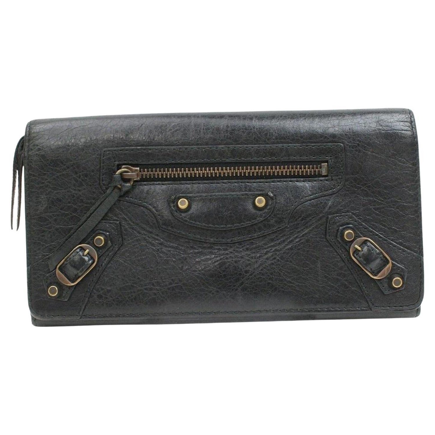 BALENCIAGA black distressed leather GIANT MONEY Continental Wallet For Sale  at 1stDibs
