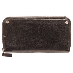 Balenciaga Black Long Zip Wallet with gold-tone hardware, trim leather