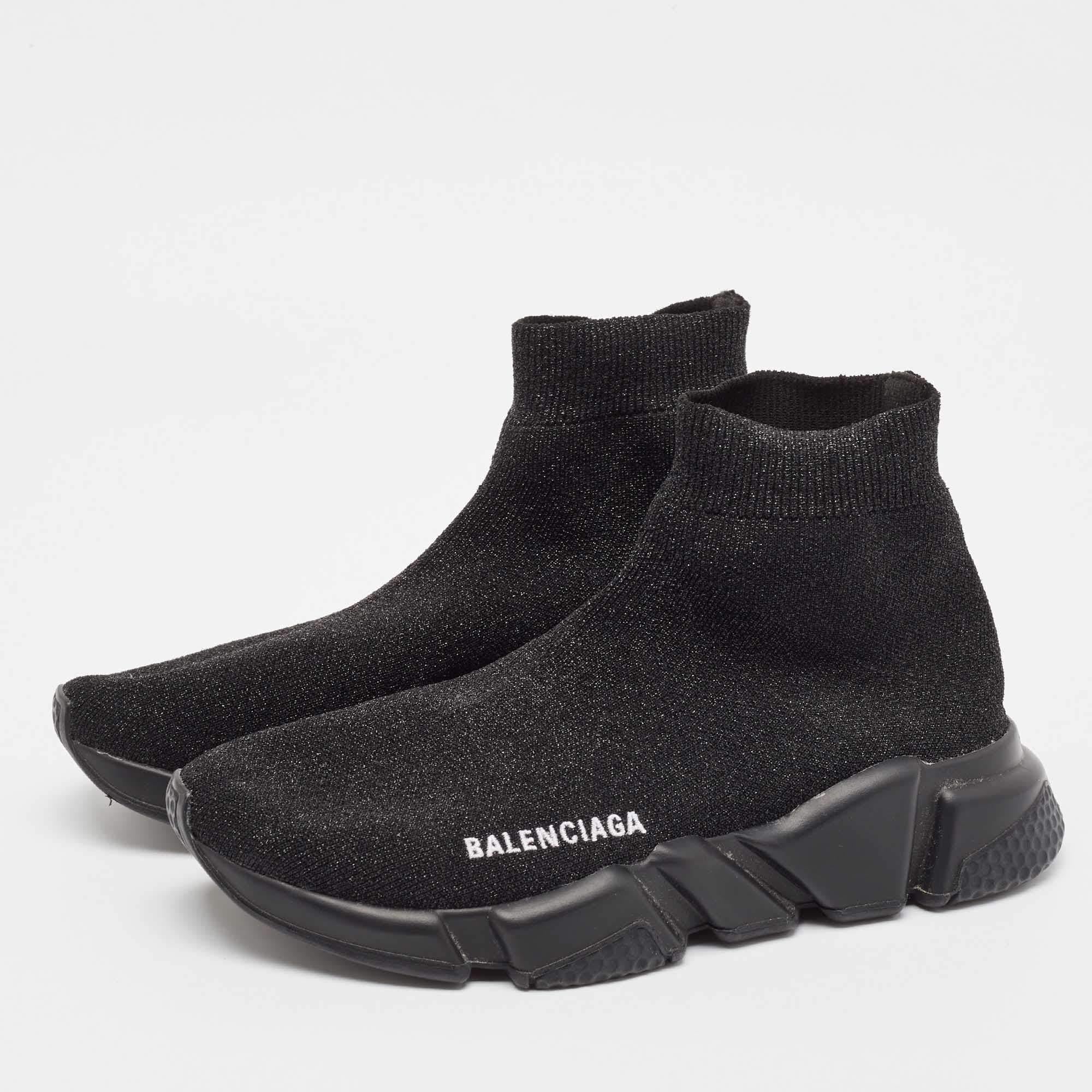 Women's Balenciaga Black Lurex Fabric Speed Trainer High Top Sneakers Size 38 For Sale