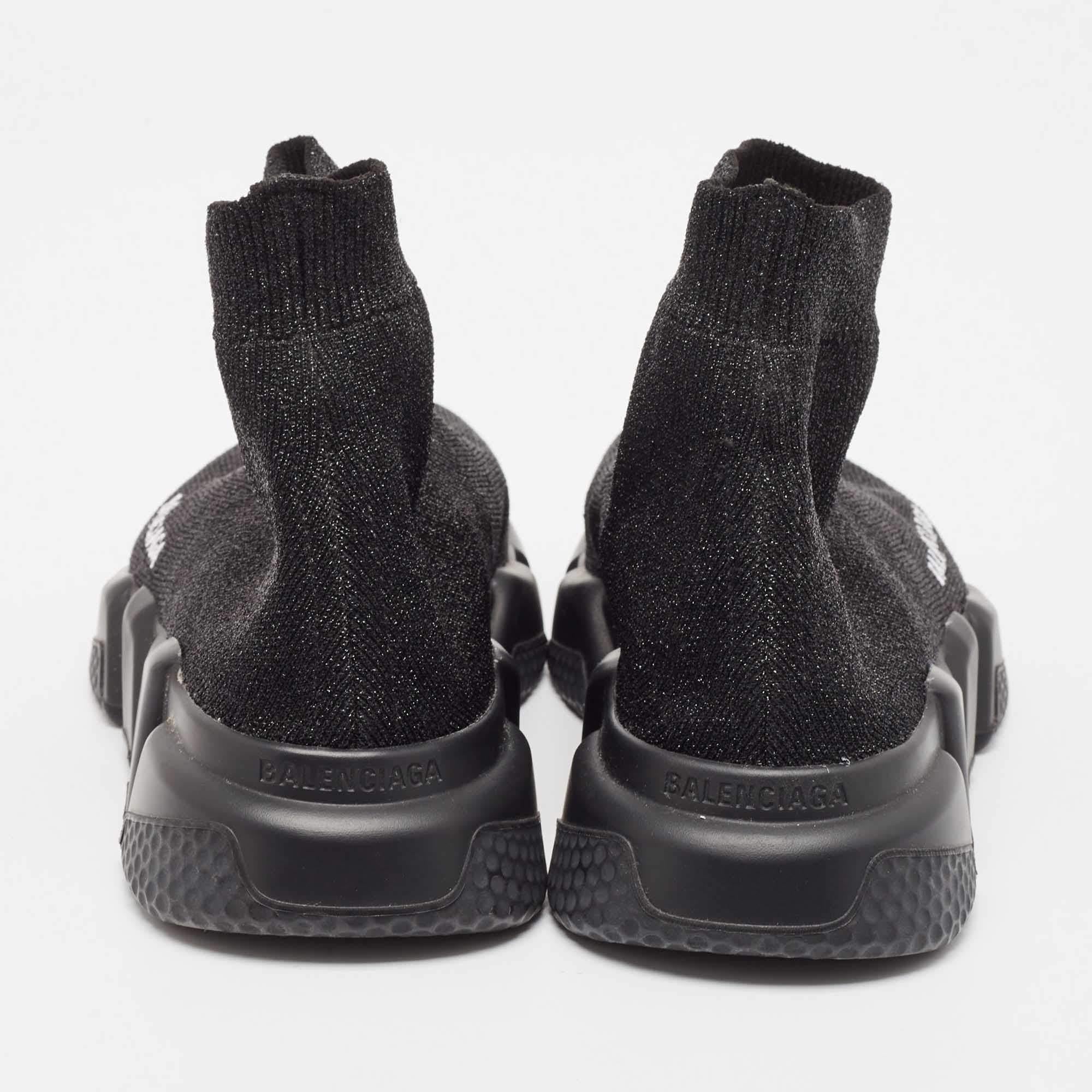 Balenciaga Black Lurex Fabric Speed Trainer High Top Sneakers Size 38 For Sale 1