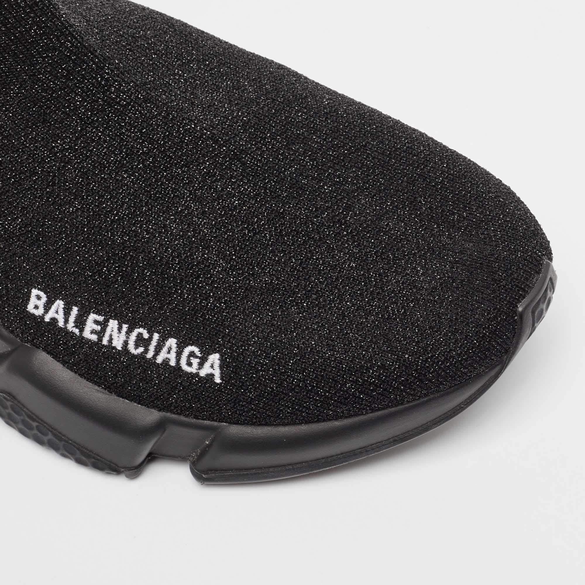 Balenciaga Black Lurex Fabric Speed Trainer High Top Sneakers Size 38 For Sale 3