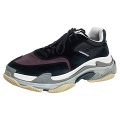 Balenciaga Black/Maroon Nylon And Suede Triple S Low Top Sneakers Size 45