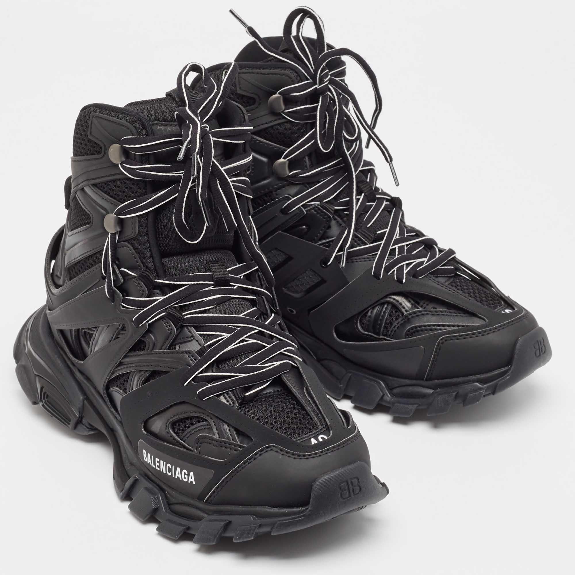 Men's Balenciaga Black Mesh and Faux Leather Track Hike High Top Sneakers Size 40