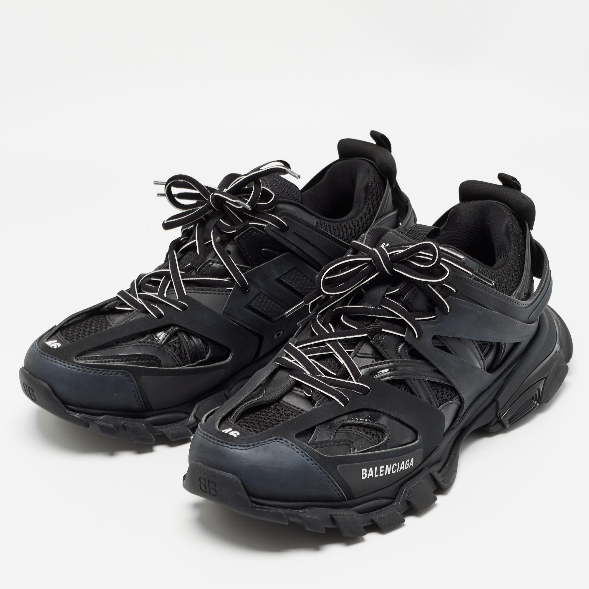 Balenciaga Black Mesh and Faux Leather Track Sneakers Size 46 For Sale 3