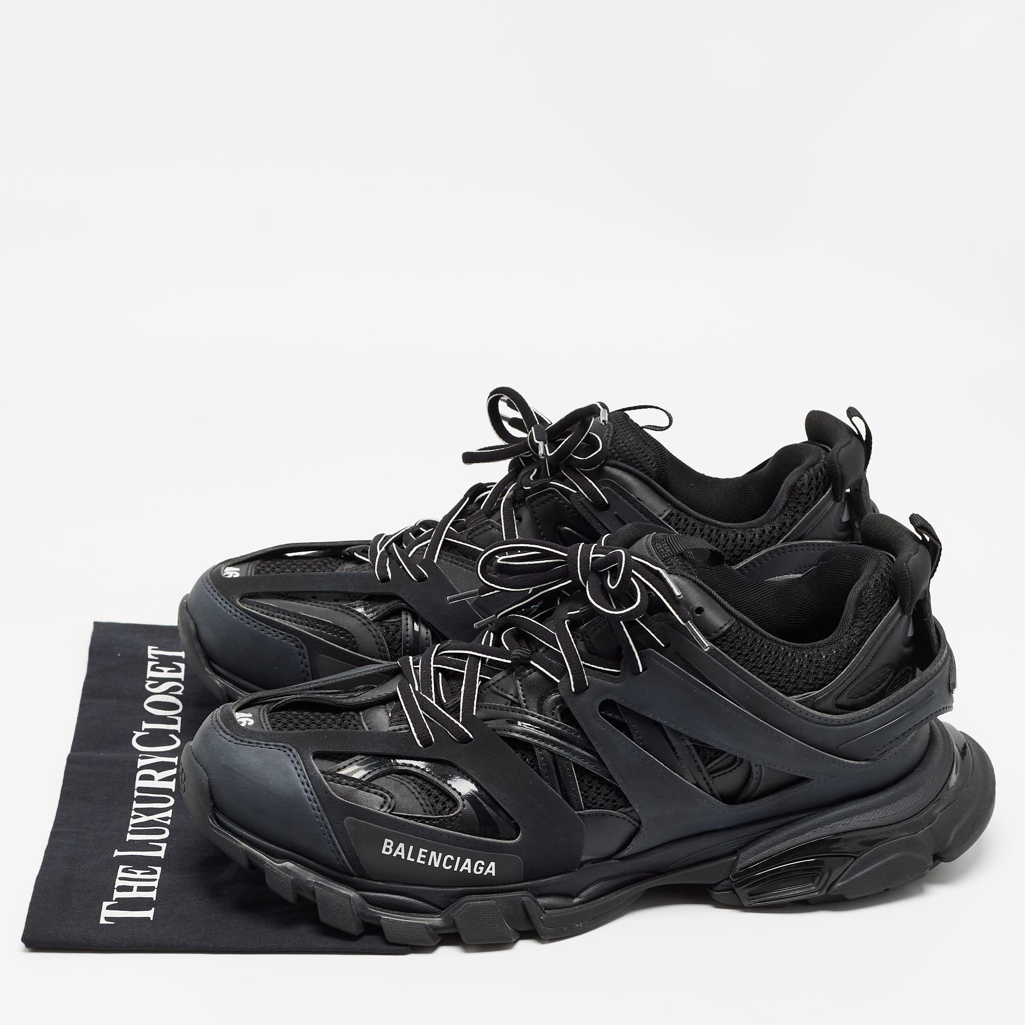 Balenciaga Black Mesh and Faux Leather Track Sneakers Size 46 For Sale 4