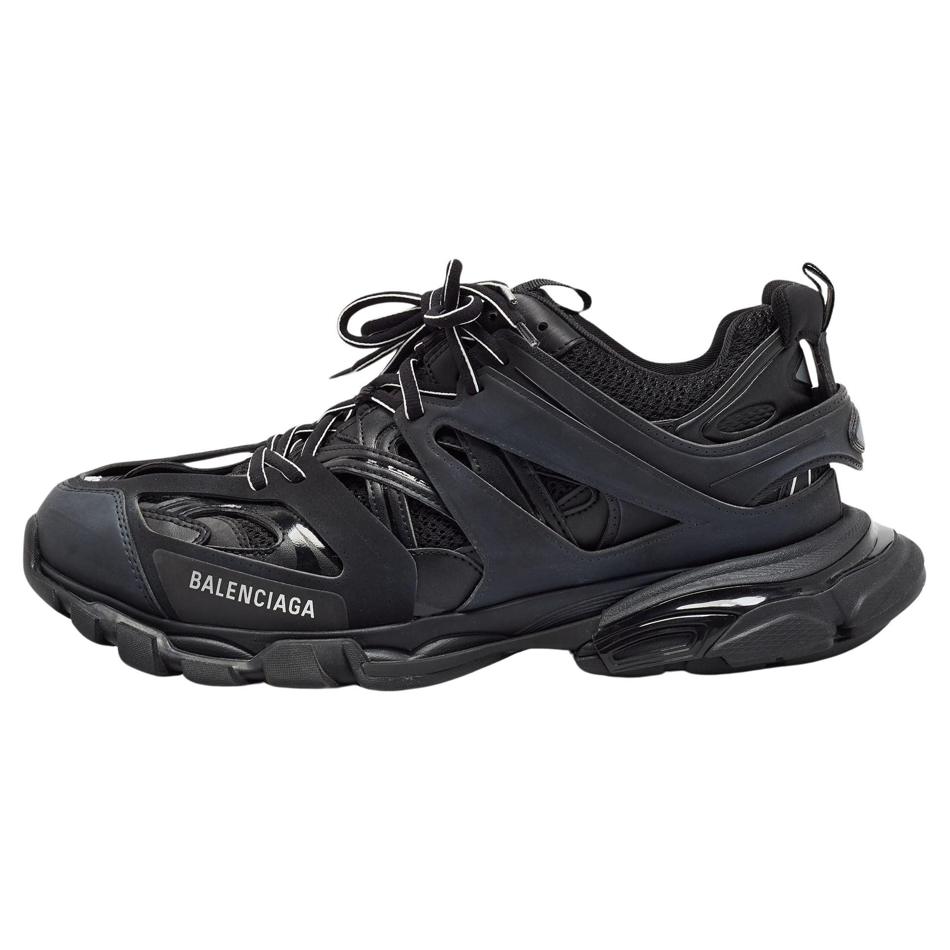 Balenciaga Black Mesh and Faux Leather Track Sneakers Size 46 For Sale