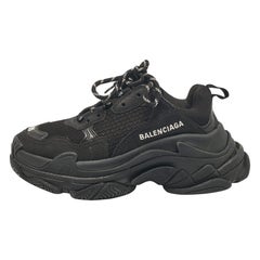 Balenciaga Black Mesh and Faux Leather Triple S Lace Up Sneakers Size 35