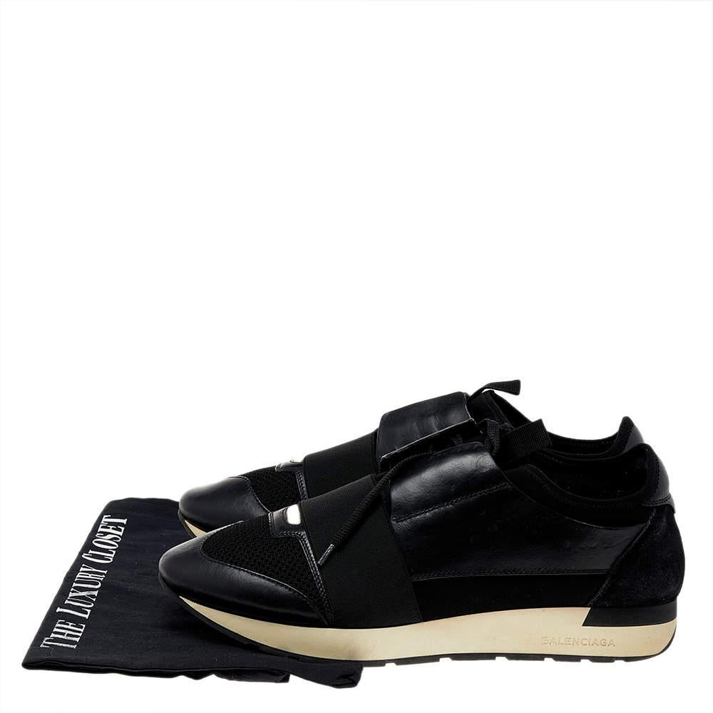 Balenciaga Black Mesh And Leather Race Runner Low Top Sneakers Size 41 For Sale 4
