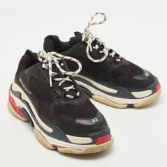 Balenciaga Black Mesh and Leather Triple S Lace Up Sneaker