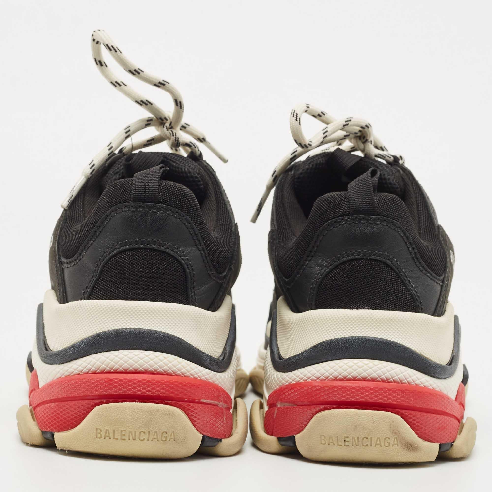 Balenciaga Black Mesh and Leather Triple S Lace Up Sneaker For Sale 1