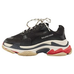 Balenciaga Black Mesh and Leather Triple S Lace Up Sneaker