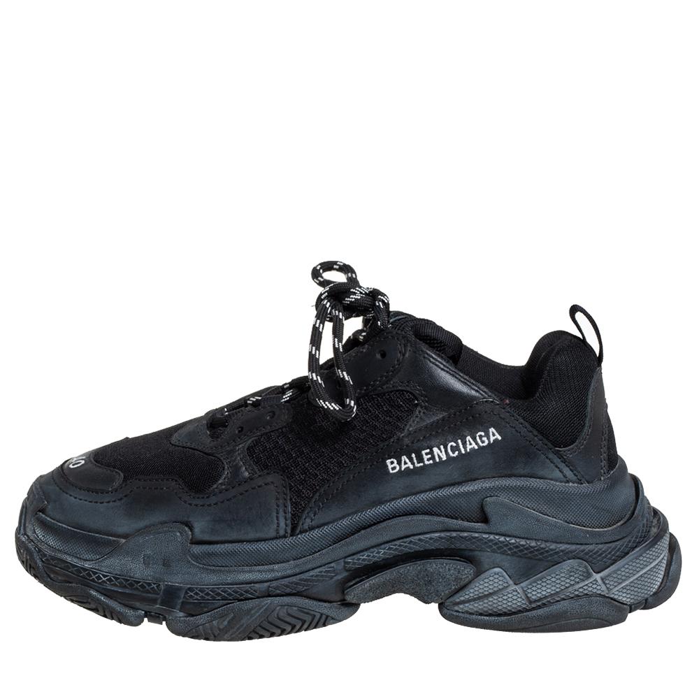 Balenciaga Black Mesh And Leather Triple S Low Top Sneakers Size 40 1