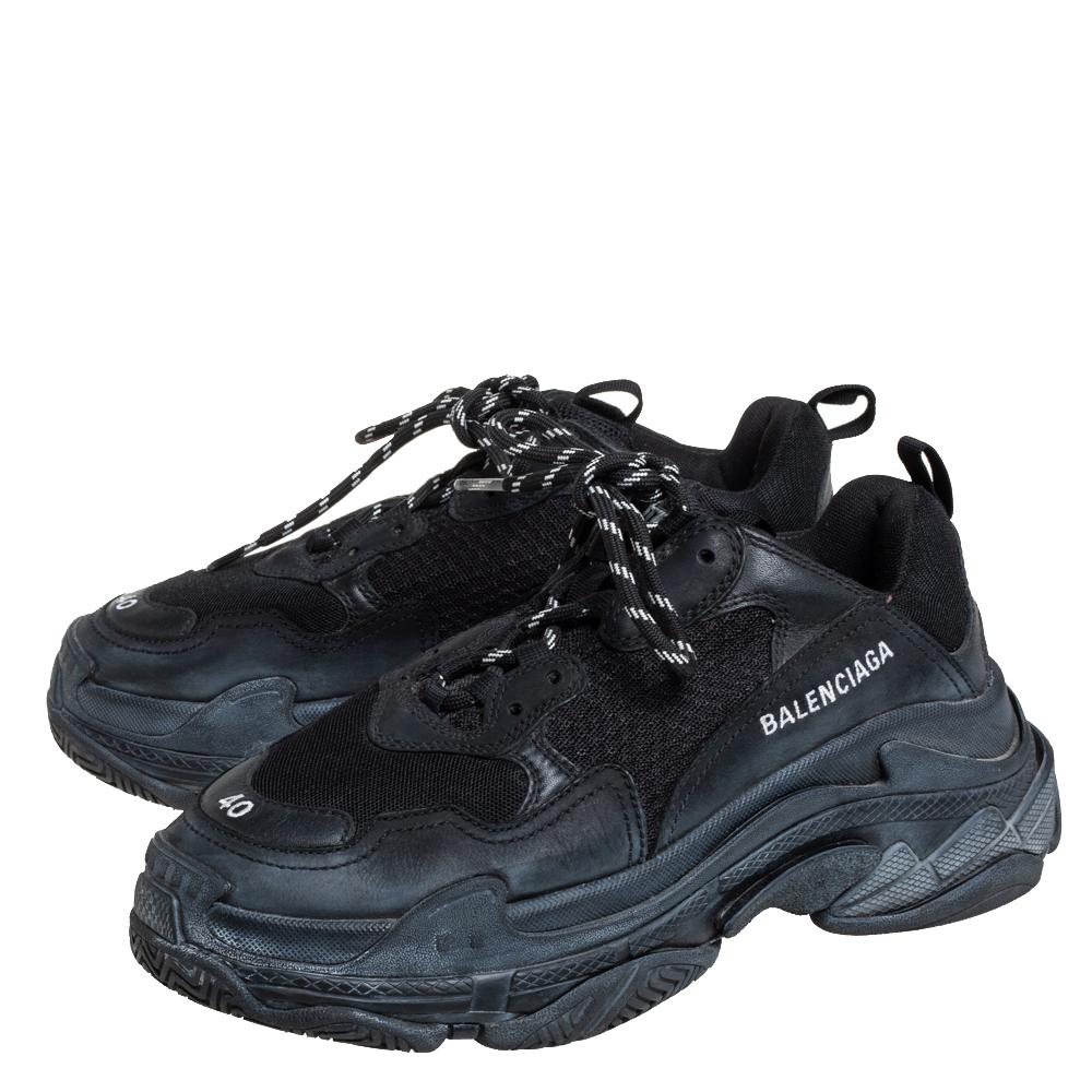Balenciaga Black Mesh And Leather Triple S Low Top Sneakers Size 40 3