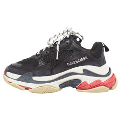 Used Balenciaga Black Mesh and Leather Triple S Sneakers Size 37