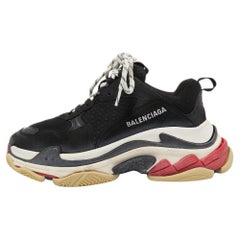 Balenciaga Black Mesh and Leather Triple S Sneakers Size 38
