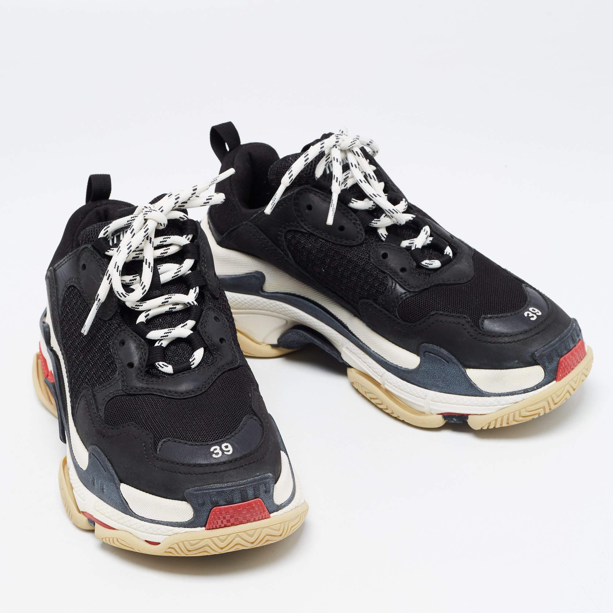 Balenciaga Black Mesh and Leather Triple S Sneakers Size 39 1