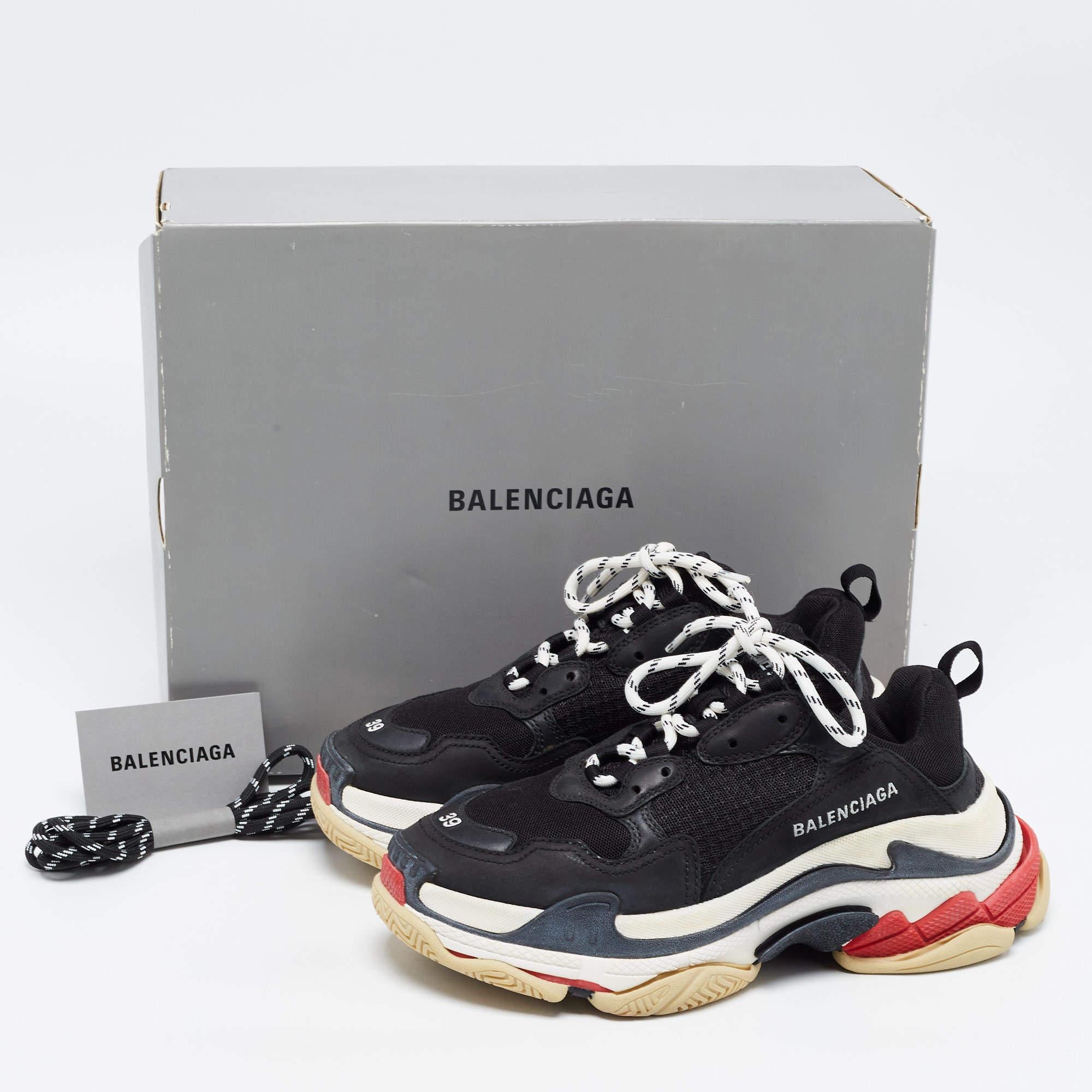 Balenciaga Black Mesh and Leather Triple S Sneakers Size 39 2