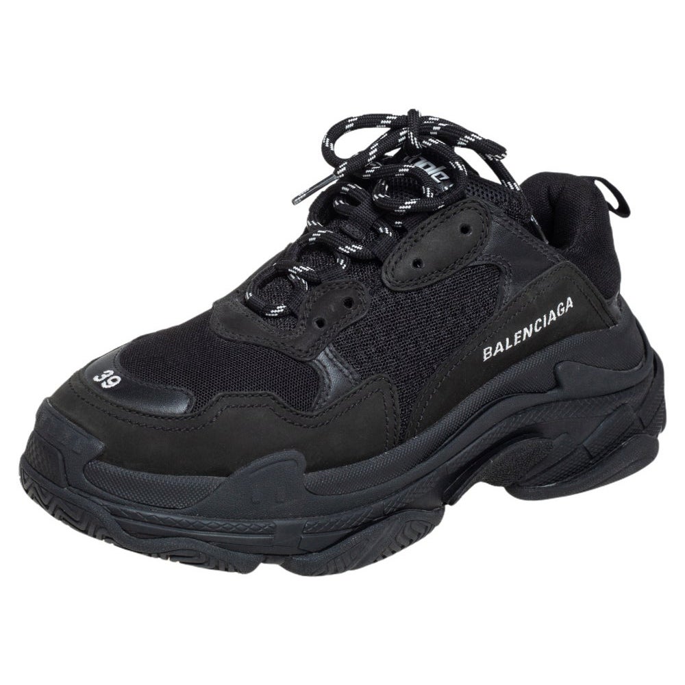 Balenciaga Black Mesh and Leather Triple S Sneakers Size 39