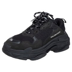 Balenciaga Black Mesh and Leather Triple S Sneakers Size 39
