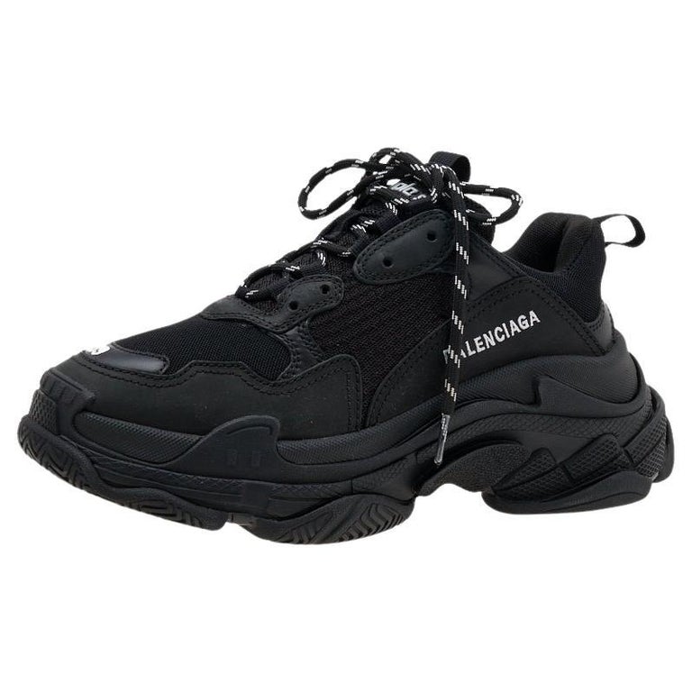 Balenciaga Black Mesh and Leather Triple S Sneakers Size 39 at 1stDibs